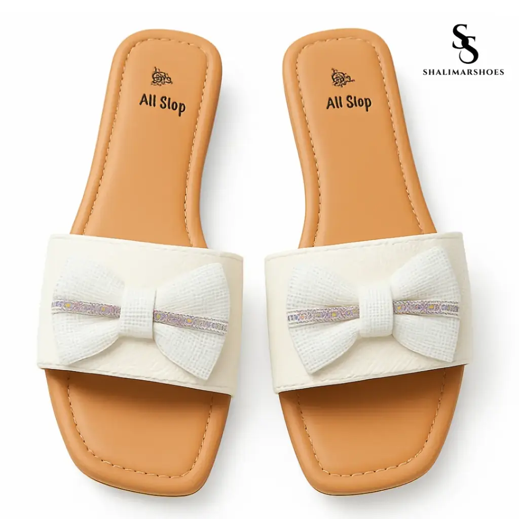 White Bow Flat Slippers
